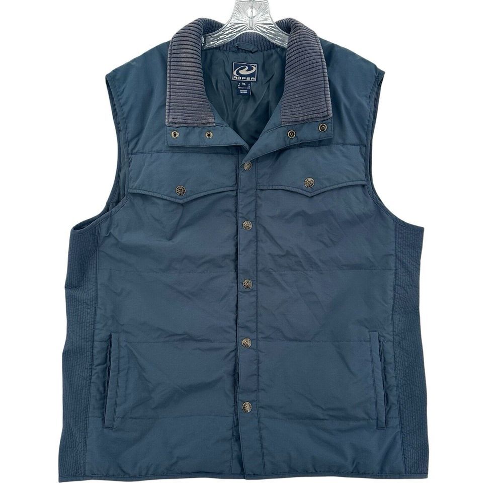 Roper Western Vest Mens XL Feather Blend Down Filled Blue Western Casual Snaps